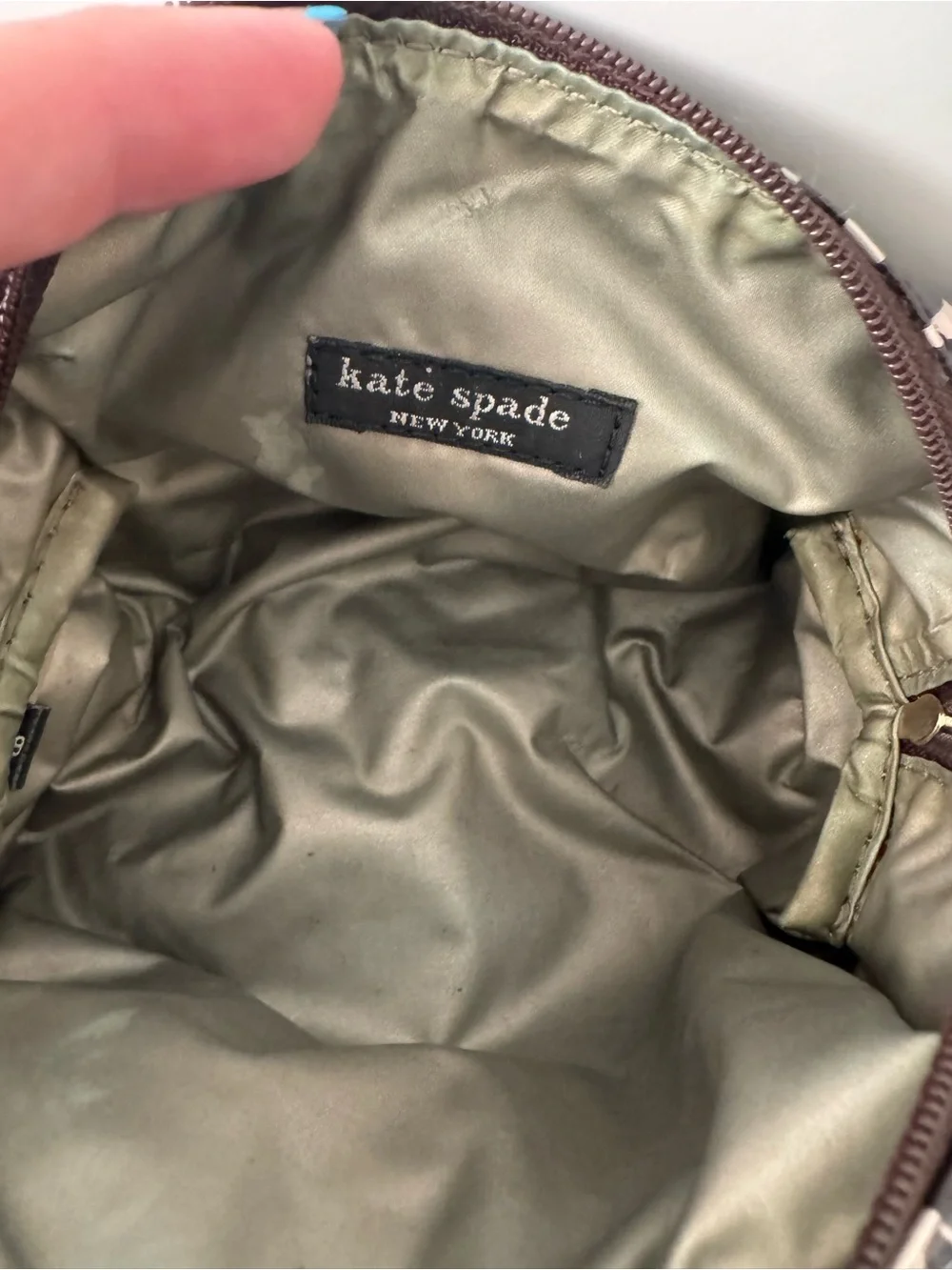 kate spade Olive Green Satin-Lined Cosmetic Pouch